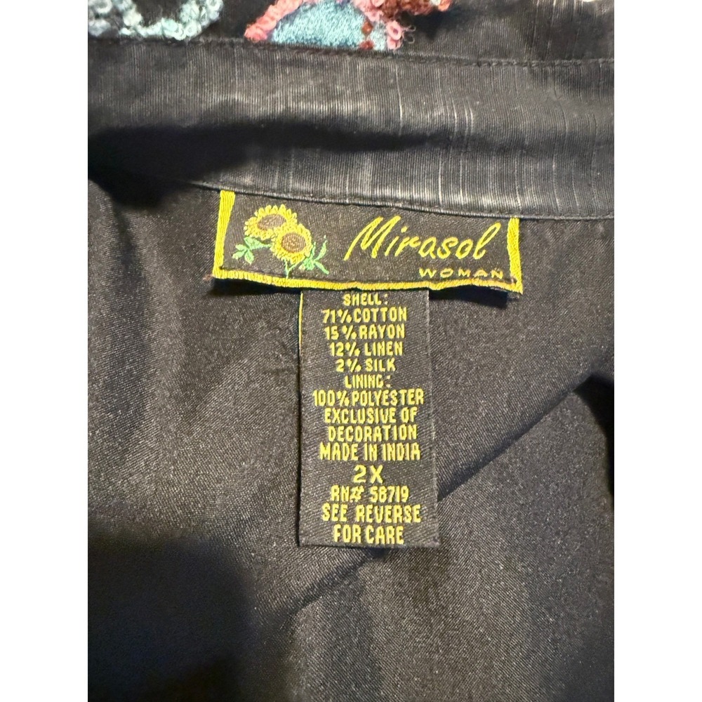 Mirasol Woman Black Embroidered Button Front Lined Jacket Size 2X - Picture 4 of 7